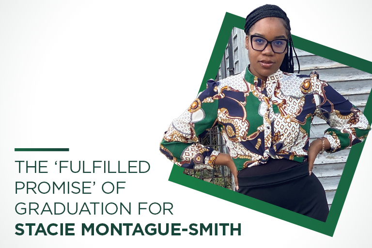 Stacie Montague-Smith photo with the caption "The 'fulfilled promise' of graduation for Stacie Montague-Smith"
