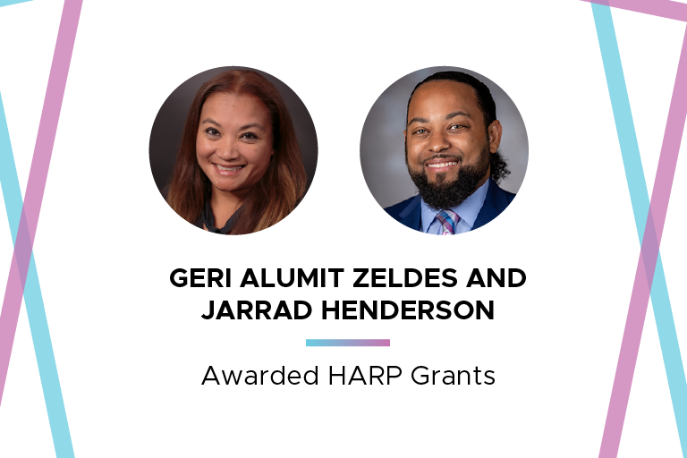 Graphics with photos of Geri Alumit Zeldes (left) and Jarrad Henderson (right) on graphic